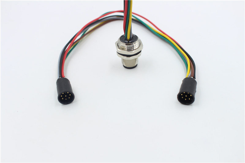 M12的编码8针电缆组件阳阴端子连接器