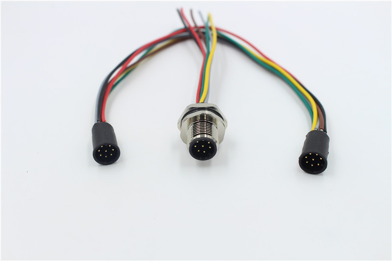 M12的编码8针电缆组件阳阴端子连接器