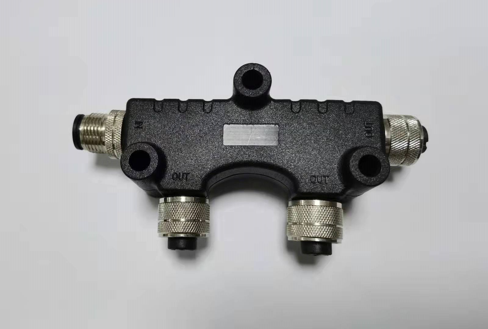 M12一个编码工业连接器可以总线3路接头1外螺纹公头输入-3内螺纹母头输出连接器